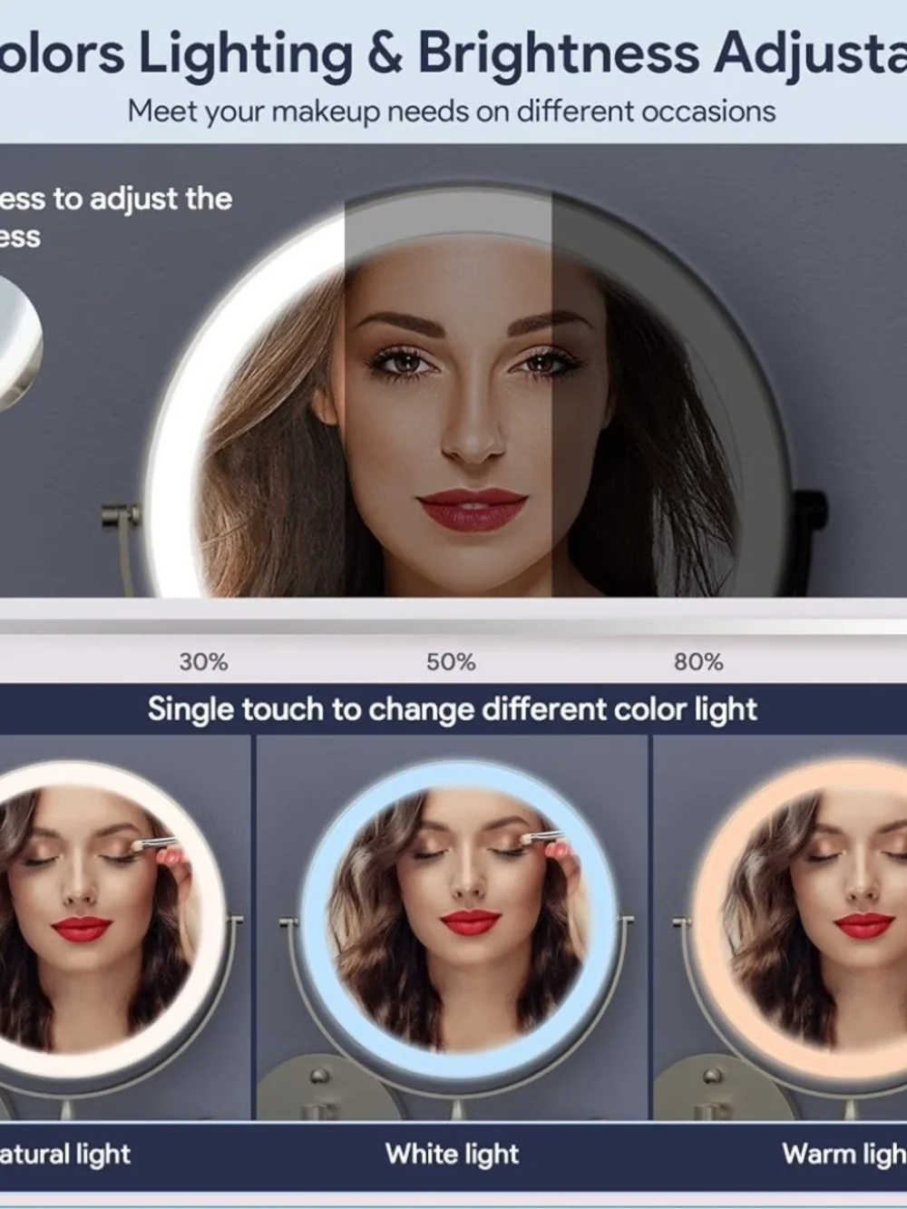 LED Wall-Mounted Makeup Mirror in Brushed Silver